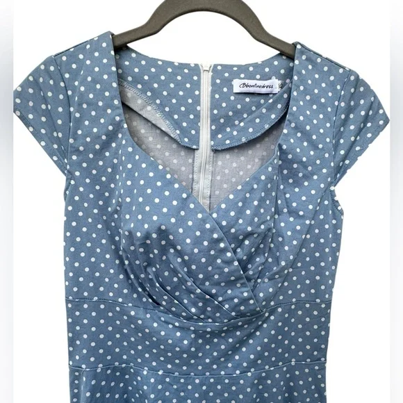 Blue Polka Dot Rockabilly Fit & Flare Dress size XS - Picture 7 of 11